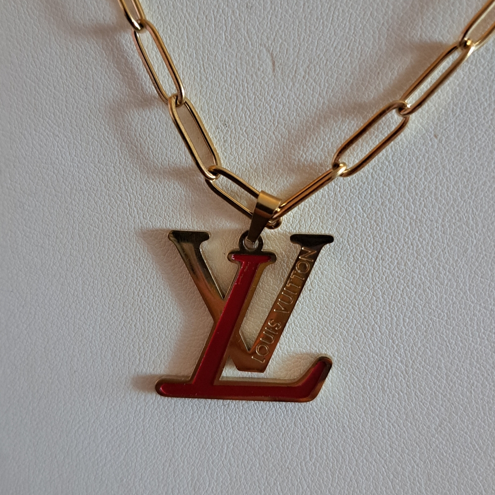 Louis Vuitton Gold and Red LV Pendant Necklace